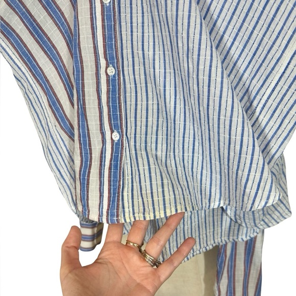 Xirena Beau Boyfriend Button Down Shirt in Tide Blue Stripes Pattern Mixing - Picture 13 of 13